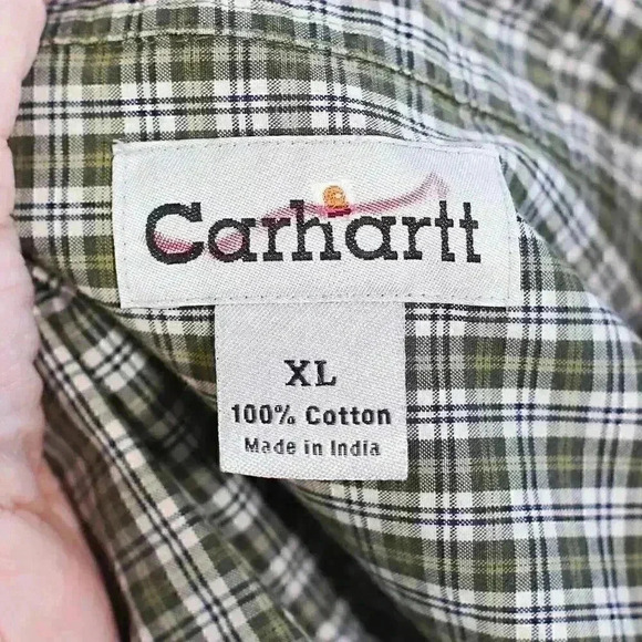 Men's Carhartt green/white check long sleeve button down collar shirt size XL - Picture 12 of 16